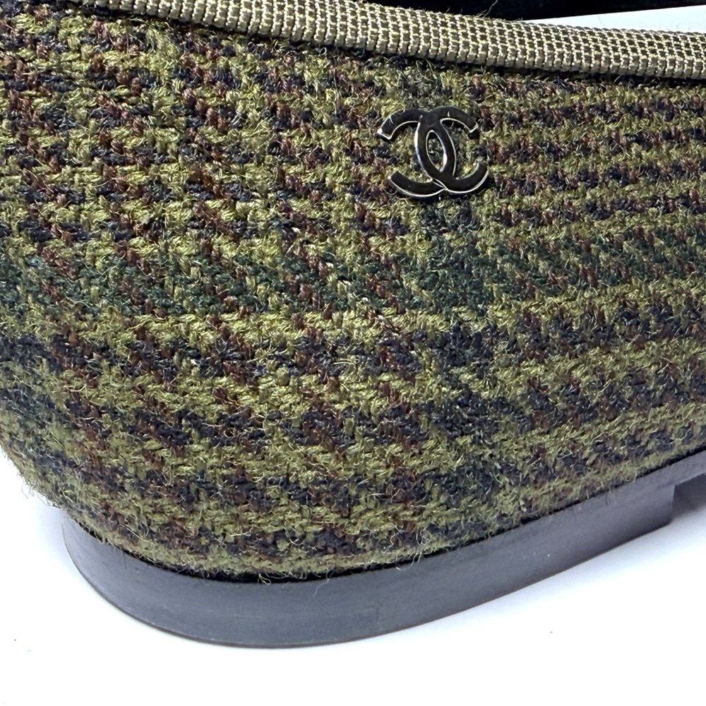 CHANEL Tweed Lambskin Cap Toe Ballerina Olive and Black Tweed Ballet Flats NWT - Picture 7 of 13